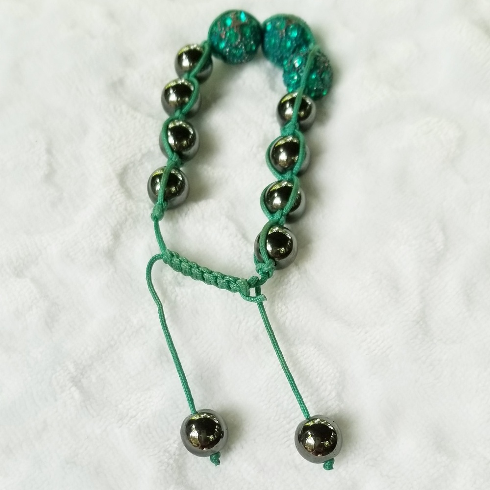 VTG Hematite and Green Crystal Rhinestone Bracelet